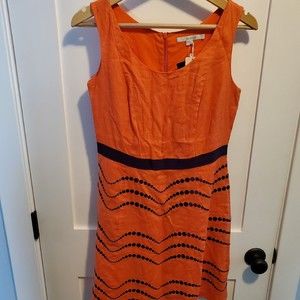 NWT Boden Linen Women's US 6  Embroidered Sleeveless fit flare Lined Dress